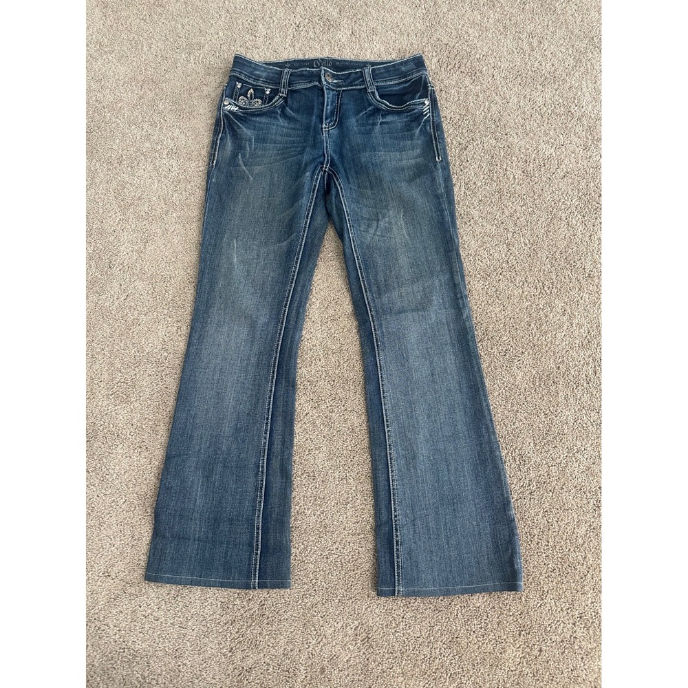 Cello Jeans Women's Size 9‎ Embellished Pockets Low Rise Flare Denim